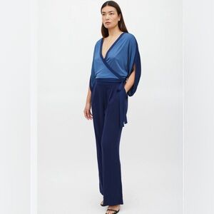 NWT Diane Von Furstenberg Navy Blue Two-Tone Tie Jumpsuit Size Zero